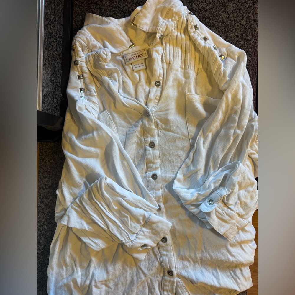 Ariat White Collared Shirt with Studs